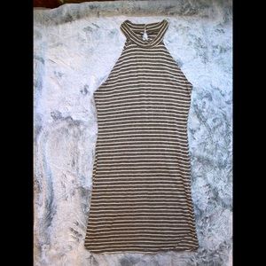 LA HEARTS Grey & White Mini Dress with Halter Neck Size L
